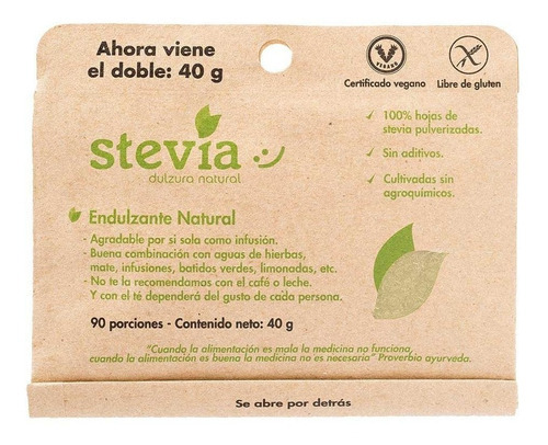 Stevia En Hojas 40gr - 90 Porciones - Dulzura Natural