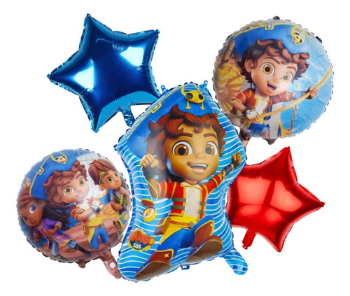 Set Bouquet 5 Globos Pirata Santiago 65cm 3d+4met De 45cm