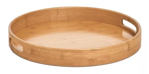 Dranixly Bandeja de servir, bandeja redonda de bambú, hermosa bandeja  redonda de madera decorativa para cocina, comedor, mesa de café, adecuada  para