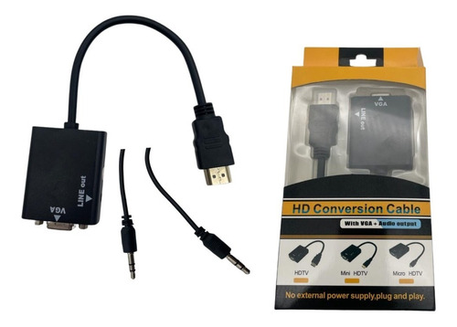 Conversor Adaptador De Vídeo Hdmi Para Vga Com Áudio P2 