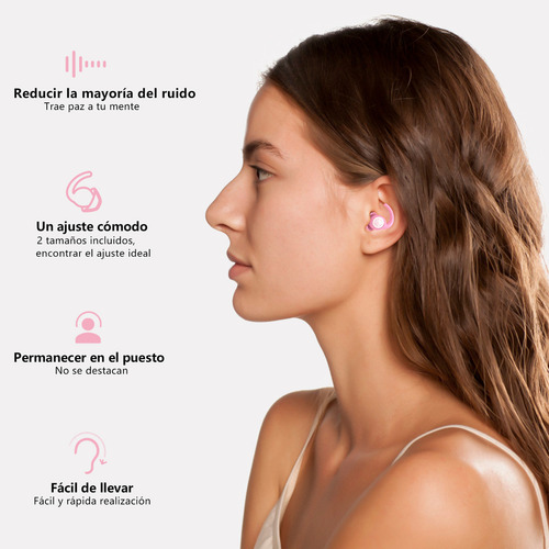 2 Pares Tapones Para Los Oídos Silicona Suave Con Reducción Ruido Tapones Auditivos Lavables Y Reutilizables Color Rosa