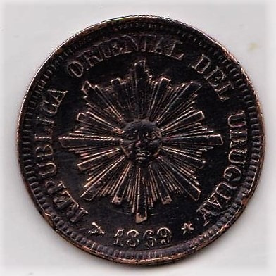 Uruguay Moneda 2 Centésimos Año 1869 Ceca A Muy Linda Pieza