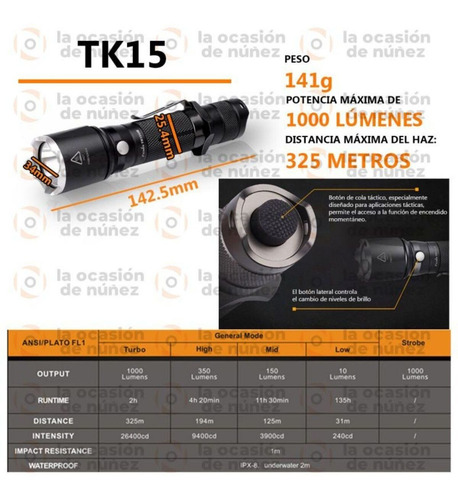 Imagen 3 de 9 de Linterna Fenix Tk15ue Led Cree Switch Remoto 1000 Lume Mano