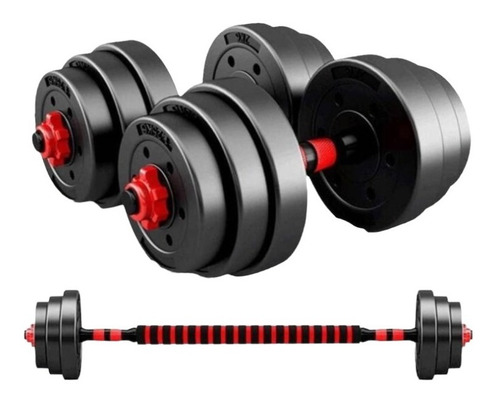 Kit Juego De Mancuernas Pesas Barra Larga Discos Guantes Gym
