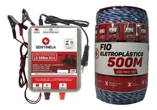 Imagem 1 de 2 de Kit Cerca Elétrica Rural Eletrificador Lb 50km + Cabo 500m