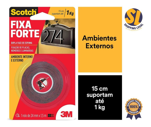Imagem 3 de 6 de Fita Dupla Face Fixaforte Externo 24mm X 1,5m 3m Kit 6un