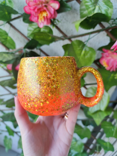 Imagen 3 de 3 de Tazón Glitter Bicolor Naranjo Dorado 380ml