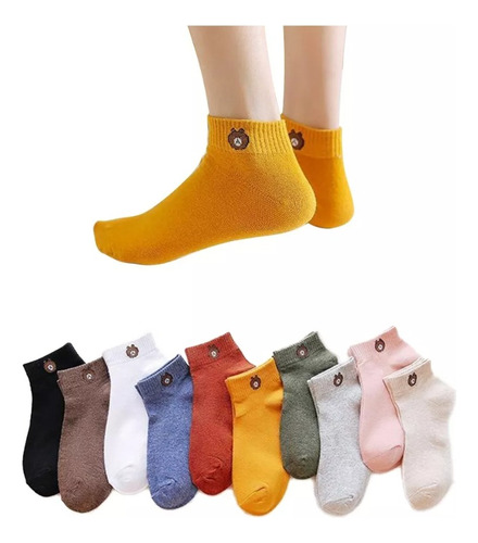 10 Pares Calcetines Deportiva Liso Algodón Para Mujer Y Niño