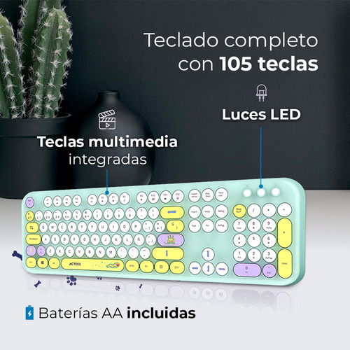 Kit Teclado Y Mouse Acteck Creator Mk485 Inalambrico Tiffany
