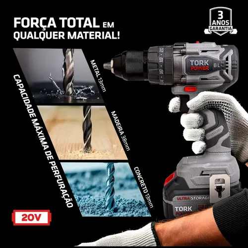 Parafusadeira Furadeira de Impacto Industrial Sem Fio Com Maleta 2