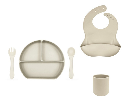 Plato Con Tapa + Cubiertos + Babero + Vaso