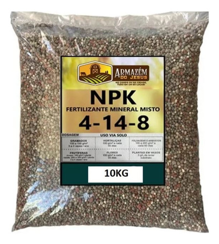 Adubo Npk 4-14-8 Fertilizante 10kg - Flores Frutas Plantas