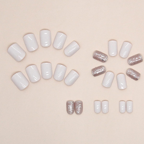 24 Uñas Postizas Cuadradas Cortas A Presión, Color Blanco Cl