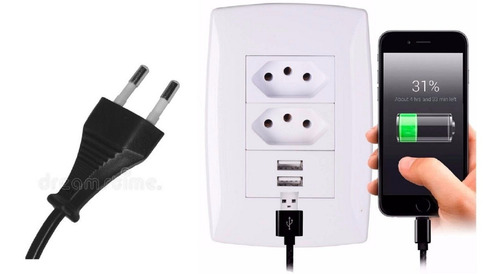 Enchufe Pared Con Usb, Universal 2 Toma Corriente Y 2 Usb...