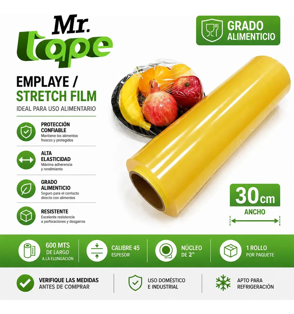 Mr Tape 1 Rollo De Emplaye Grado Alimenticio 30cm 600m Egapack Vitafilm