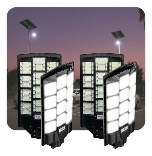 Luminaria Solar Led 1200w Reflector Calle Fotocelula Pack X2 Negro Blanco Frío 2