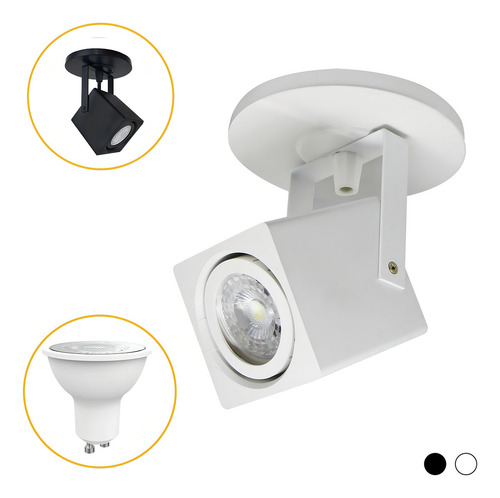 Kit 5 Spot Sobrepor Quadrado Canopla + Lâmpada Mr16 Gu10 110v/220v