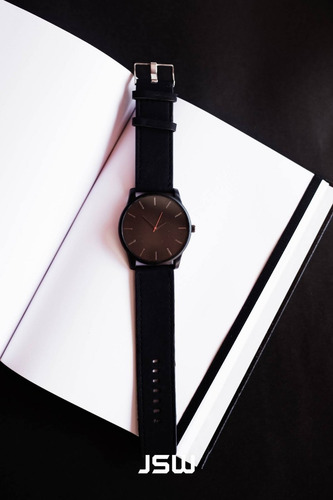 Reloj Clasico Malla De Cuero Negro Minimalista, Oferta!