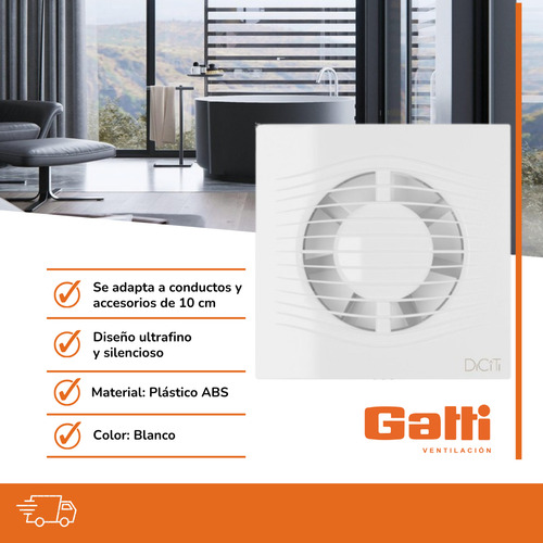 Extractor De Aire Para Baño Rulemanes Slim 10 Cm 4 Pulgadas