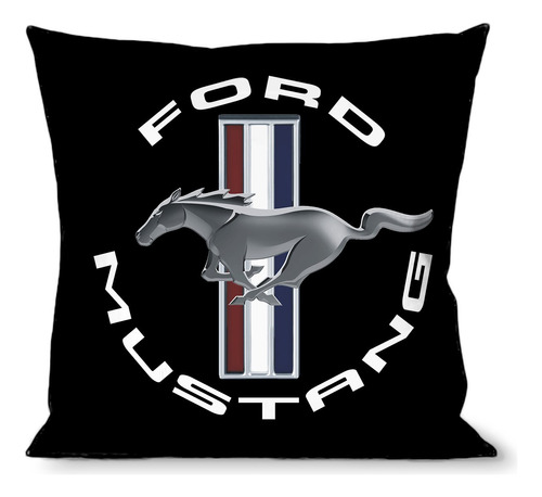 Cojn Decorativo De Ford Mustang Tri Bar Logo Negro Blanco Pl