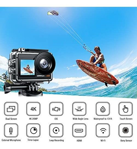 Imagen 2 de 6 de Cámara Campark X40 Vlogging 4k 20mp Doble Pantalla Tactil Wi