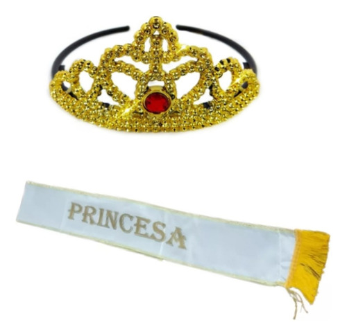 Set Disfraz Princesa Corona Vincha + Banda Cotillon Accesori