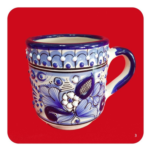 Imagen 4 de 10 de Tarro Taza De Talavera Poblana Azul Grande 500ml. Tz