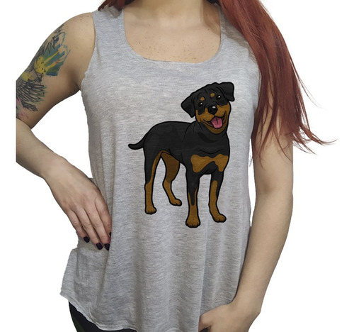 Musculosa Acampanada Rottweiler Feliz Sacando La Lengua