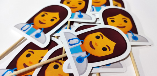 Adorno Pincho Topper Cupcake Festejo Medicina Emoji Doctora