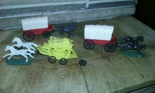 Imagen 6 de 11 de Antiguos Jinetes Indios Y Cowboys Carreta Canoa Plastico