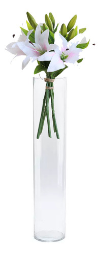 Florero Tubular Grande Semi Cristal Alto 50 Cms Decoración 