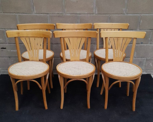 Antiguo Juego Thonet De 6 Sillas Bar Peineta Esterilla