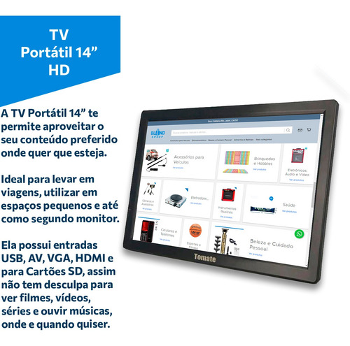 Imagem 5 de 5 de Tv 14 Polegadas Para Cozinha Digital + Controle Remoto