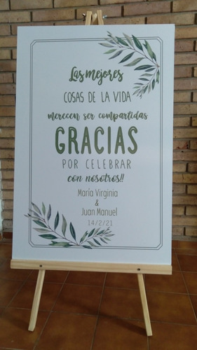 Imagen 9 de 10 de Cartel Bodas De Madera 90x60 Cm Con Atril Incluido