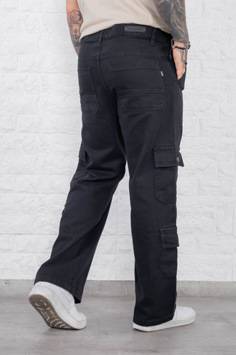 Pantalón Baggy Hombre Negro T38 Al 46 Cierre Oversize Cargo