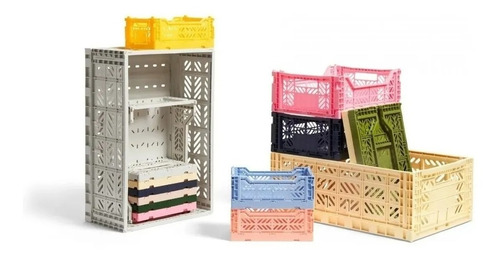 Imagen 3 de 3 de Canasto Organizador Mediano Plegable Apilable Color Pastel