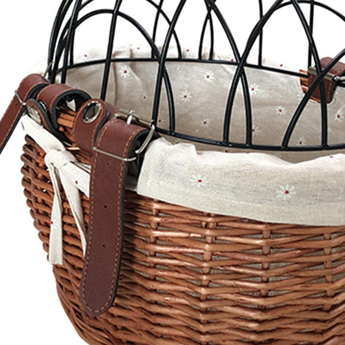 Cesta De Bicicleta De Mimbre Con Correas De Cuero Con
