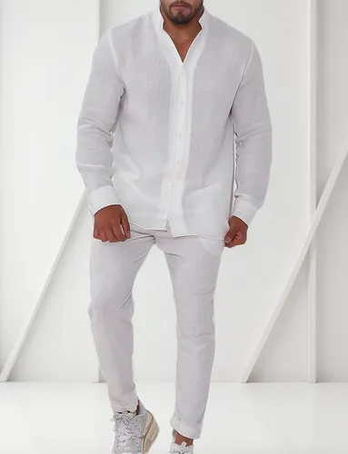 Traje Hombre Verano Traje De Lino Largo Para Hombre, De Dos Piezas