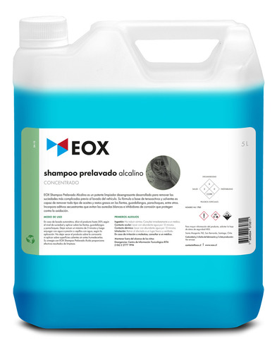 Shampoo Automotriz Concentrado Prelavado Alcalino Eox Bidón 5L