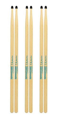 Kit 3 Baqueta Tennessee 7a Liverpool Ponta De Nylon Bateria