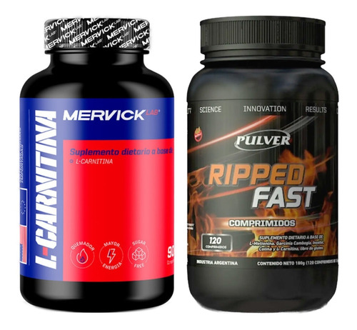 Carnitina 90 Comprimidos Mervick + Quemador Grasas Ripped Fast Pulver Ideal Para Transformar Grasa En Energía