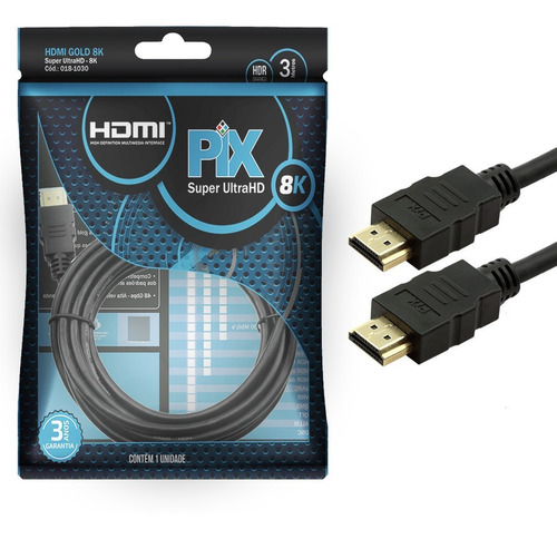 Cabo Hdmi 8k 2.1 3 Metros Ultra Hd Hdr Dinamico Pontas Gold