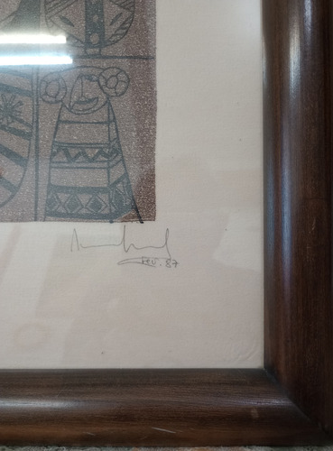 Xilogravura Assinada, Emoldurada, Com Vidro 45x34cm 1987. (Usado)