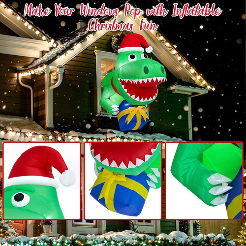 Navidad Inflable Dinosaurio Navidad Ventana Exteriores Y Led