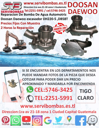 Bombas De Agua Automotrices Doosan Daewoo Dl06 Dx140 Excavad