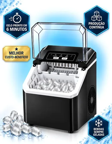 Máquina Gelo Rápido Portátil Automática 12kg Turbo Premium 127v Preto