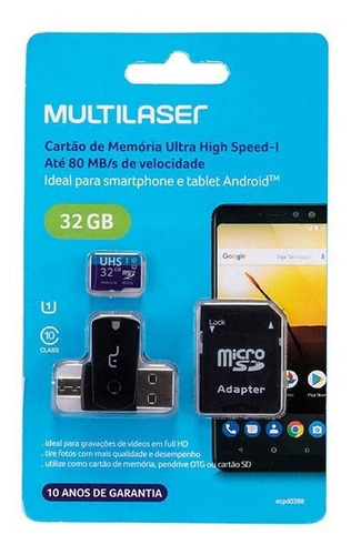 Cartão Memória 32gb Adaptador Usb Micro Sd Multilaser Mc151