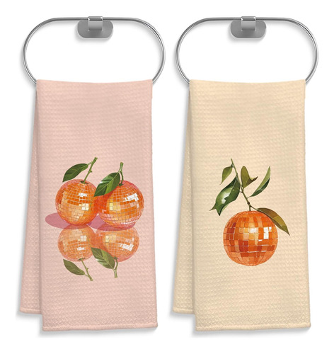 Juego De 2 Toallas De Cocina Retro Naranjas Con Diseño De Bo