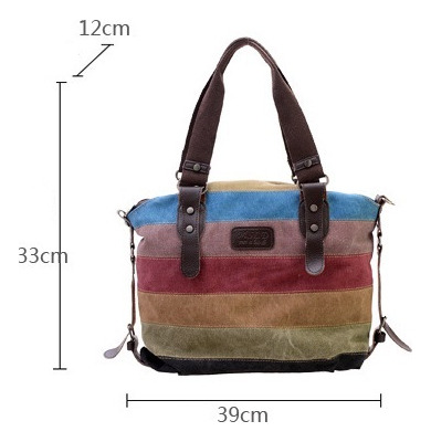 Bolso De Lona A Rayas Retro Para Mujer, Versión Coreana