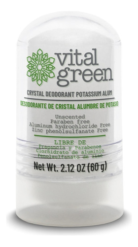 Vital Green Desodorante Natural De Piedra Cristal De Alumbre De Potasio Sin Parabenos Y Sin Alcohol Elimina El Olor Y No Mancha Presentación 60g 1 Pieza